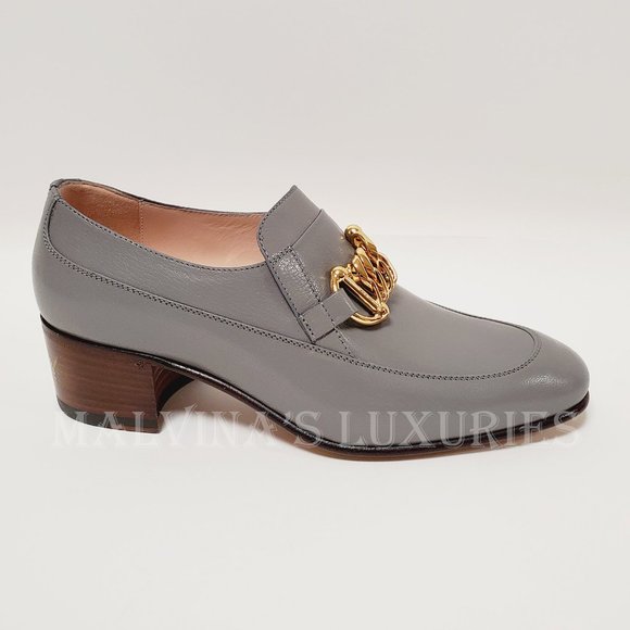GUCCI SHOES EBAL GRAY LEATHER HORSEBIT CHAIN LOAFERS ICE LOLLY sz 37 7 US - Picture 6 of 15